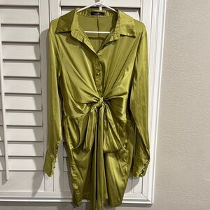 Elegant Women's green peridot Tie-Waist dress